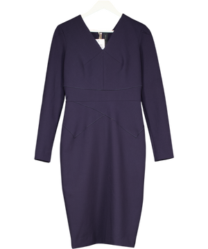 Roland Mouret Blue Classic Wool Blend Long Sleeve Zip Back Pencil Dress UK 12