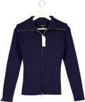 Karen Millen Navy Blue Cotton Zip Through Collar Knit Cardigan UK XS