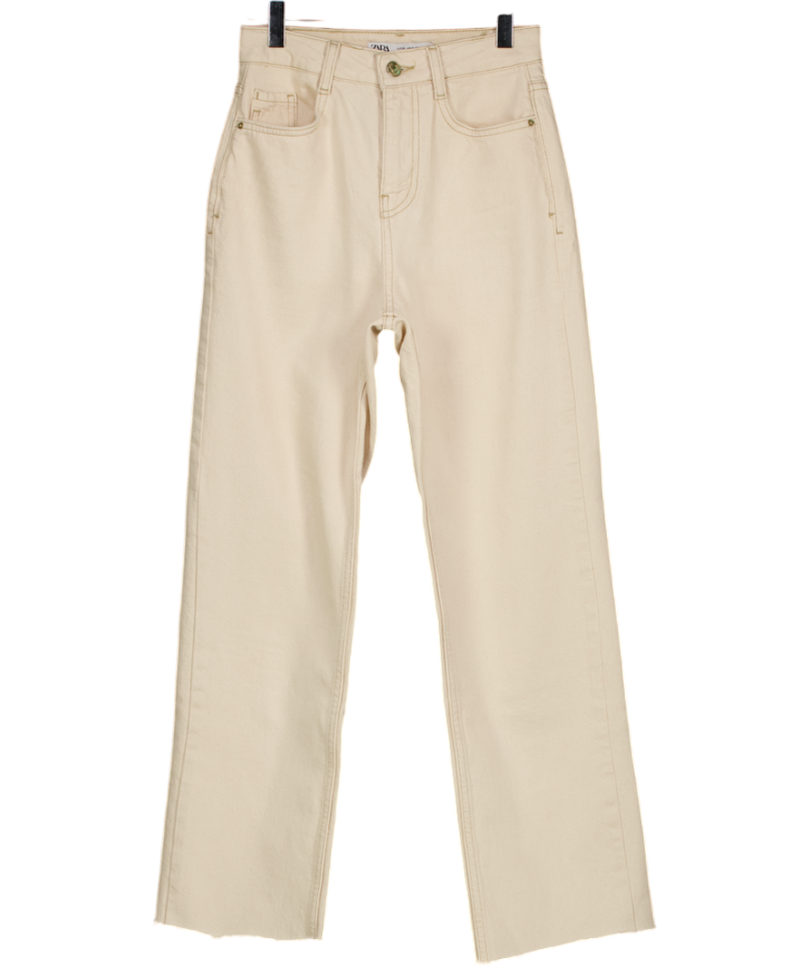 ZARA Cream Straight High-waist Jeans UK 4