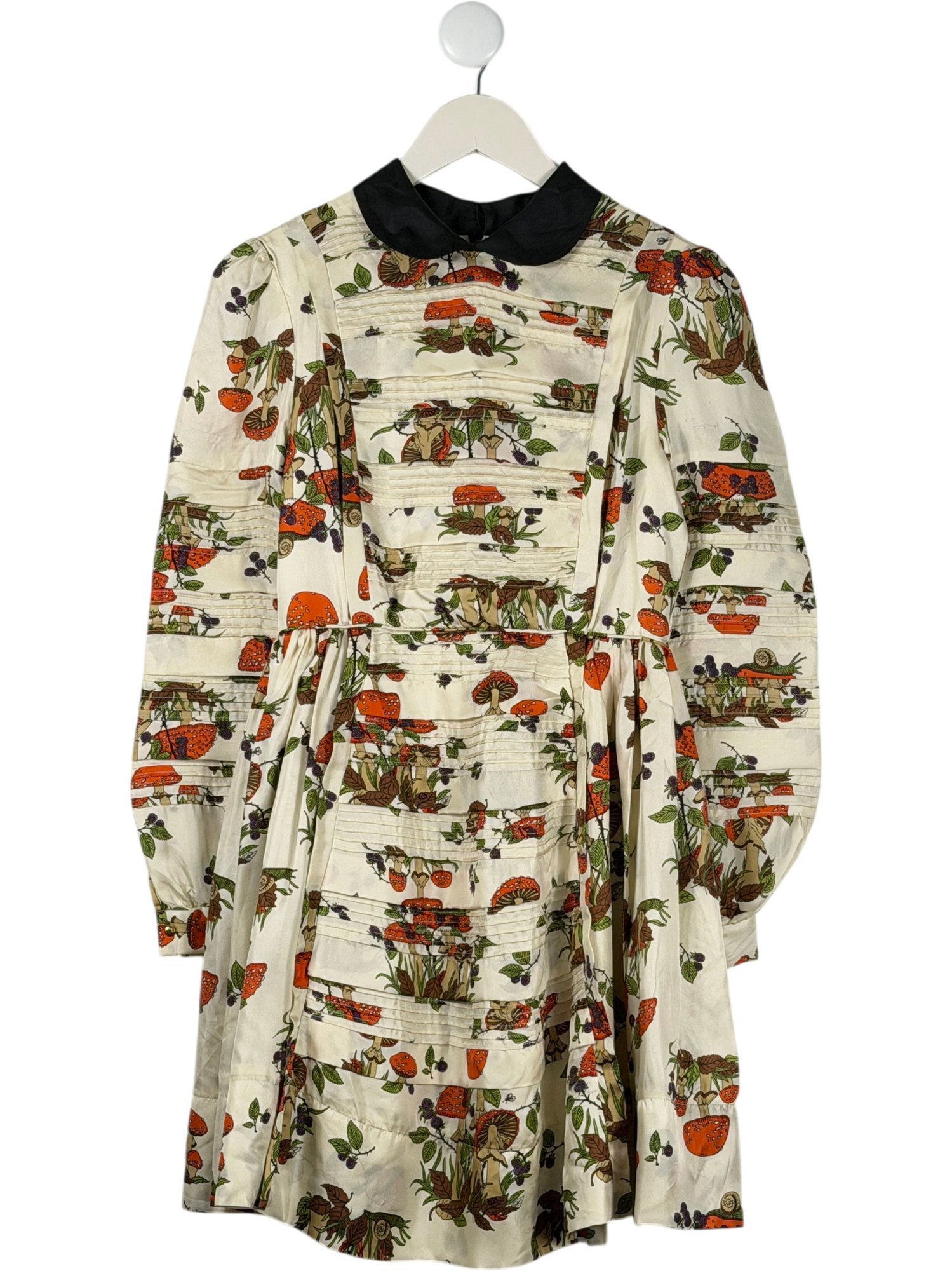 TBA Cream Botanical Mushroom Print Silk Dress UK XS