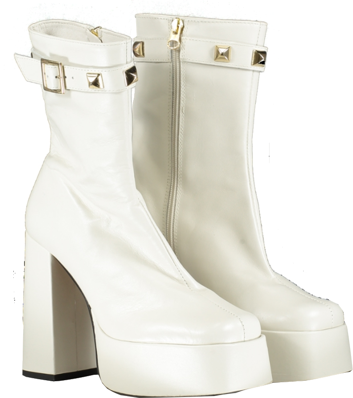 Karen Millen Cream Leather Studded Trim Platform Boot UK 5 EU 38 👠