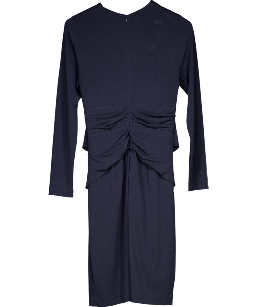 The Fold Navy Blue Jersey Wrap Detail Long Sleeve Midi Dress UK 12