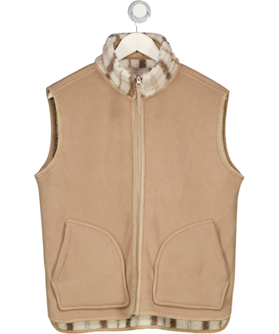 CHELSEA PEERS Borg Fleece Plaid Reversible Gilet, Off White/brown UK S