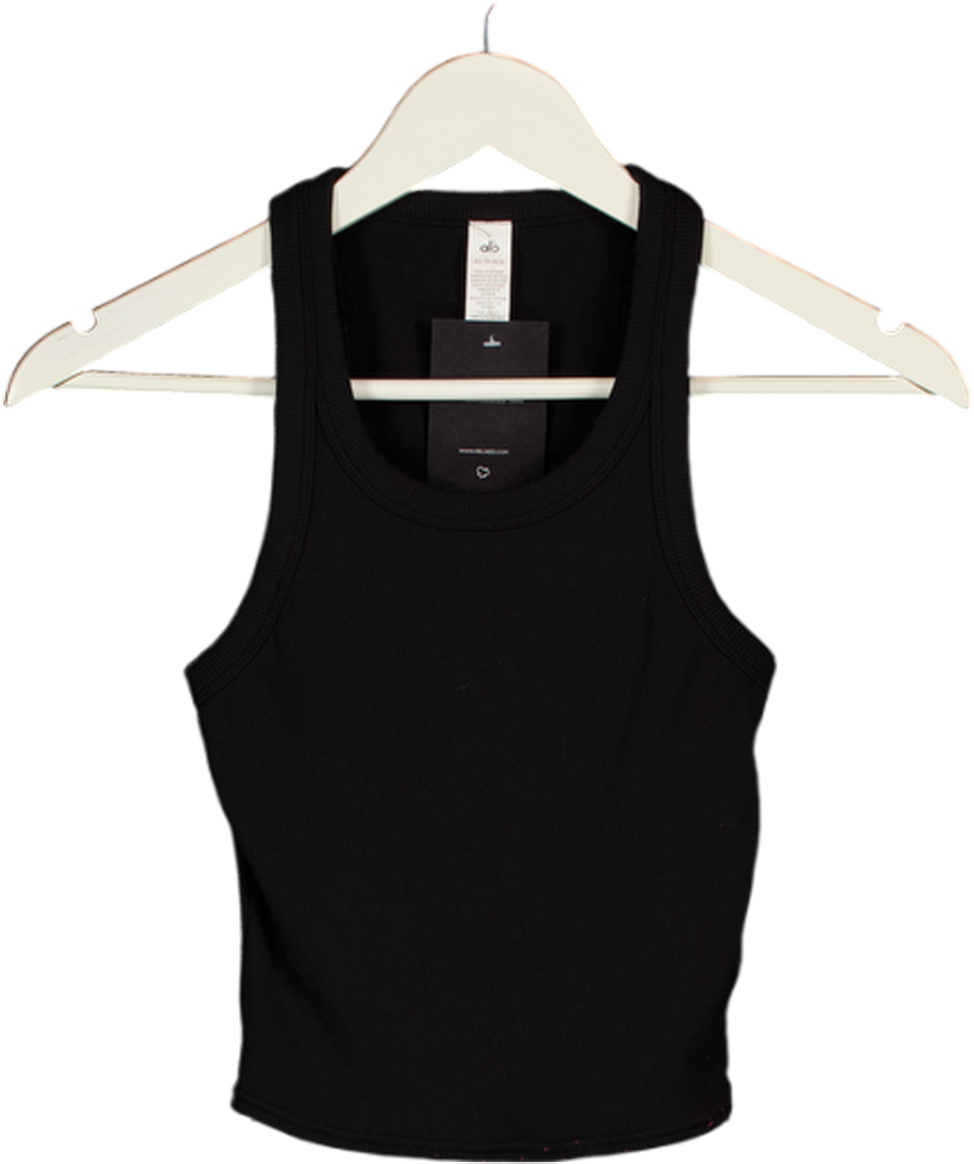 ALO Black Ribbed Nylon Blend Tank UK XS