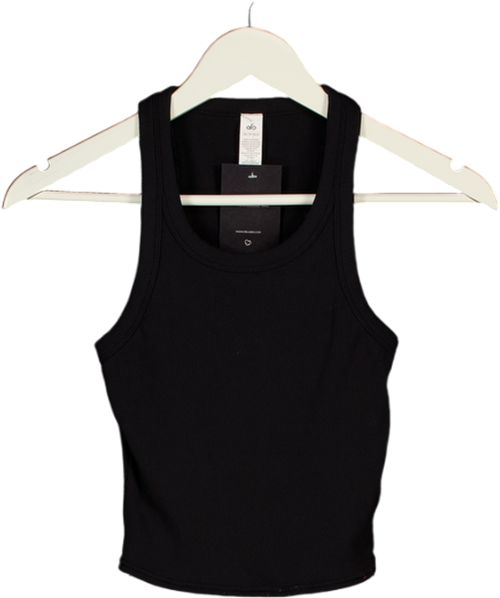 ALO Black Ribbed Nylon Blend Tank UK XS