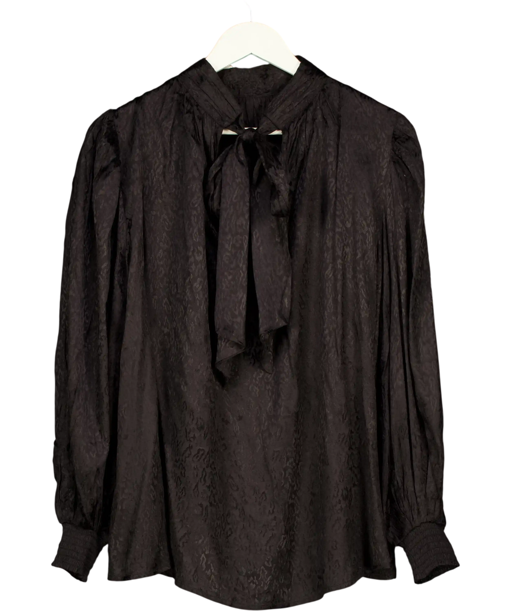 Lily & Lionel Black Animal Jacquard Molly Turtle Neck Bow Back  Blouse UK 10