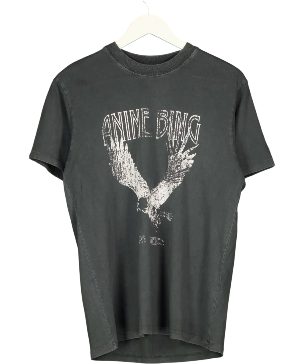 ANINE BING Washed Black Lili Tee Retro Eagle UK S