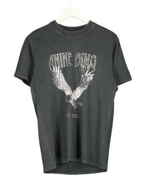 ANINE BING Washed Black Lili Tee Retro Eagle UK S