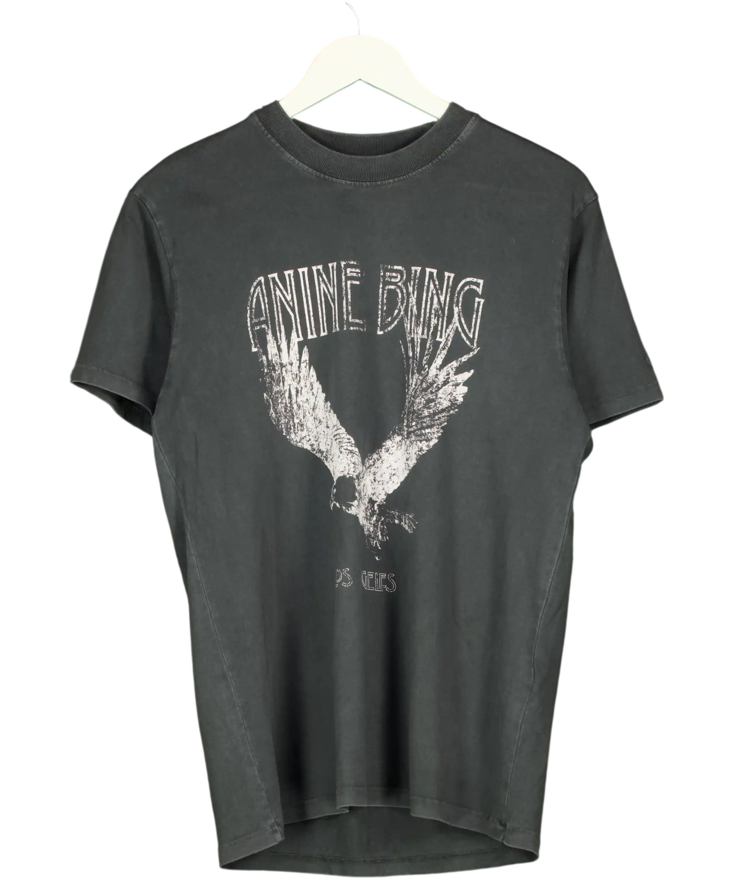 ANINE BING Washed Black Lili Tee Retro Eagle UK S