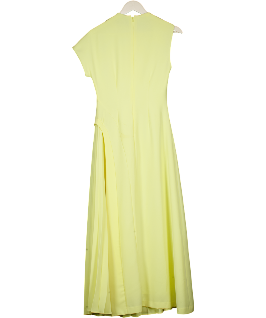 KAREN MILLEN Yellow Soft Tailored High Neck Pleated Midi Dress UK 6