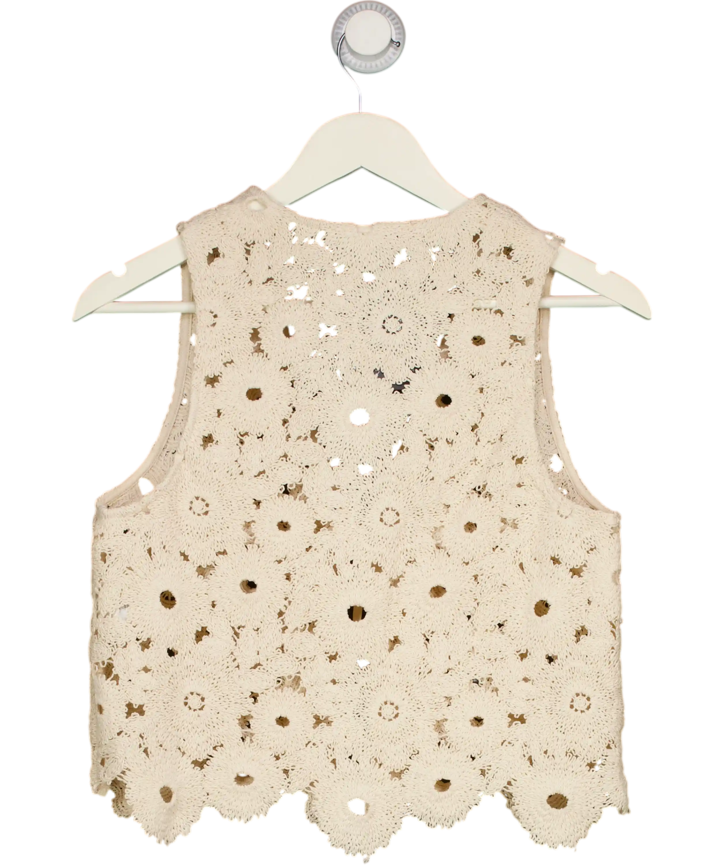 SOSUE Cream Ibiza Cotton Crochet Knit Tie Front Waistcoat Top UK S