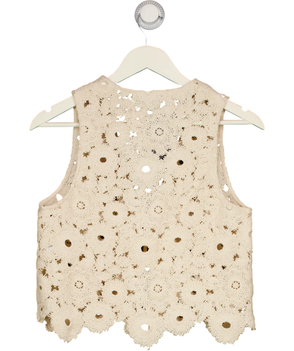 SOSUE Cream Ibiza Cotton Crochet Knit Tie Front Waistcoat Top UK S