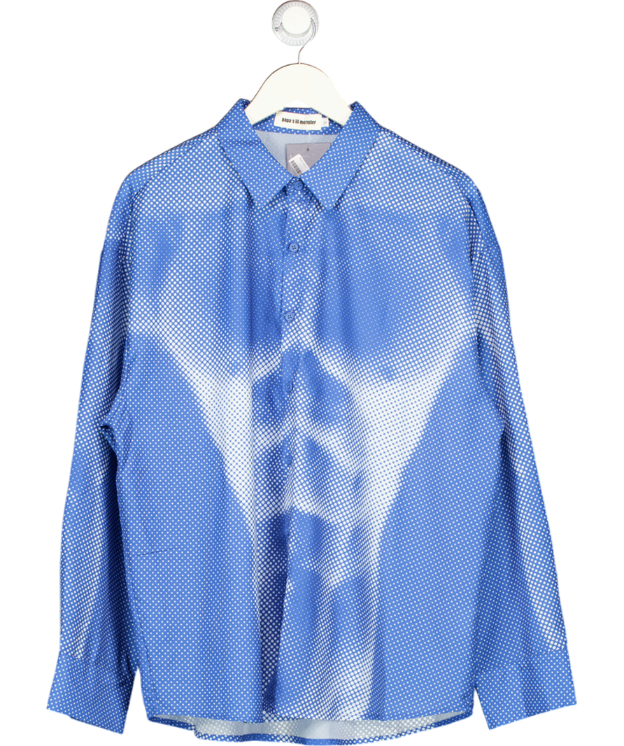 Papa's Lil Monster Blue Polka Printed Oversized Shirt UK L