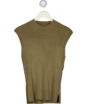 FRENCH CONNECTION Sleeveless High Neck Ribbed Jumper, Washed Khaki Green UK S