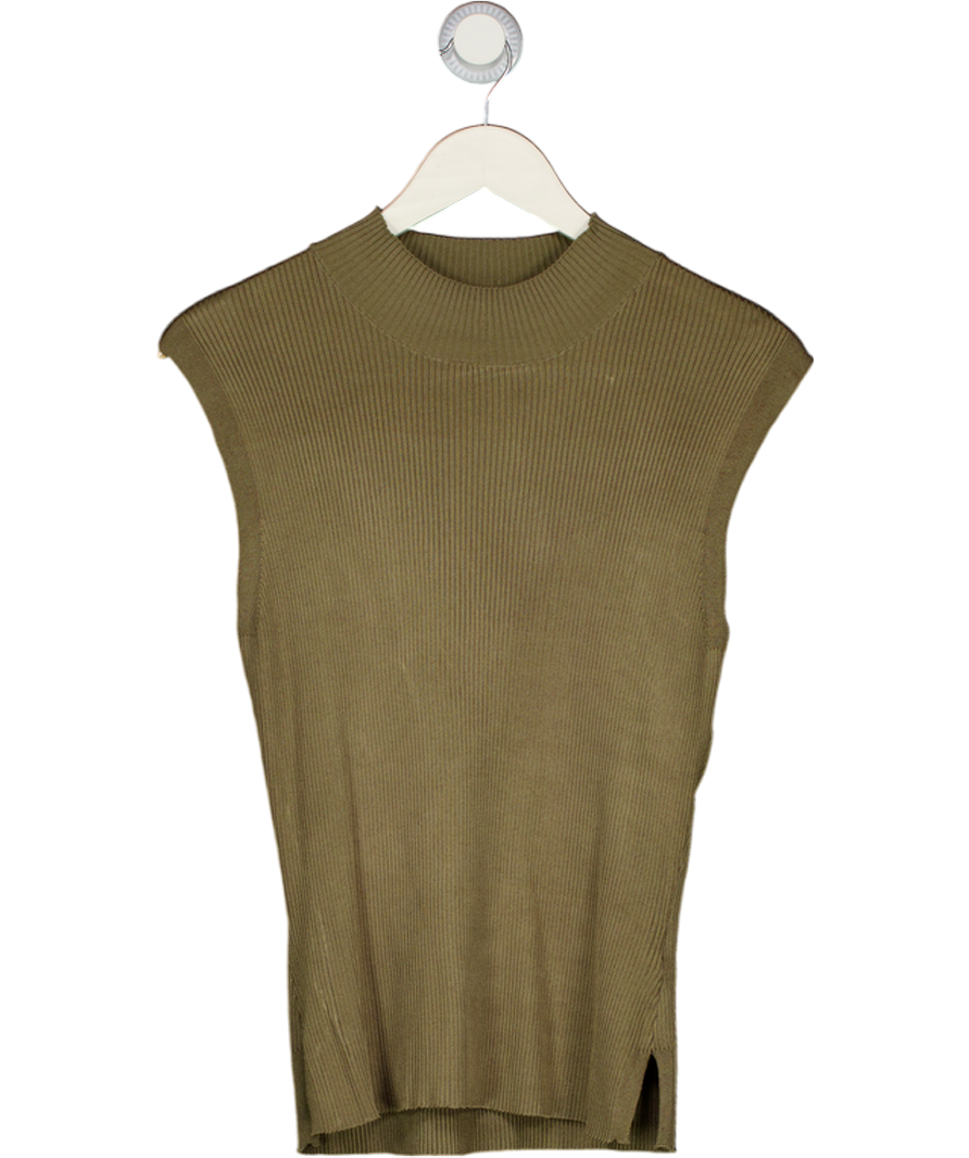 FRENCH CONNECTION Sleeveless High Neck Ribbed Jumper, Washed Khaki Green UK S