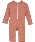 MORI Pink striped long-sleeve sunsafe/swim jumpsuit, size 18-24 Months — front