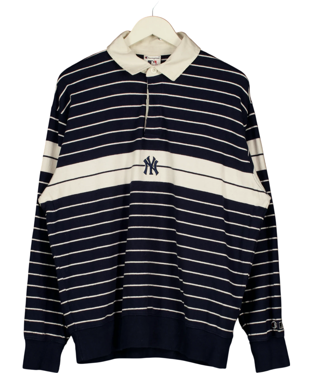 Champion Blue x MLB New York Yankees Striped Rugby Shirt Navy blue, size UK XL — front