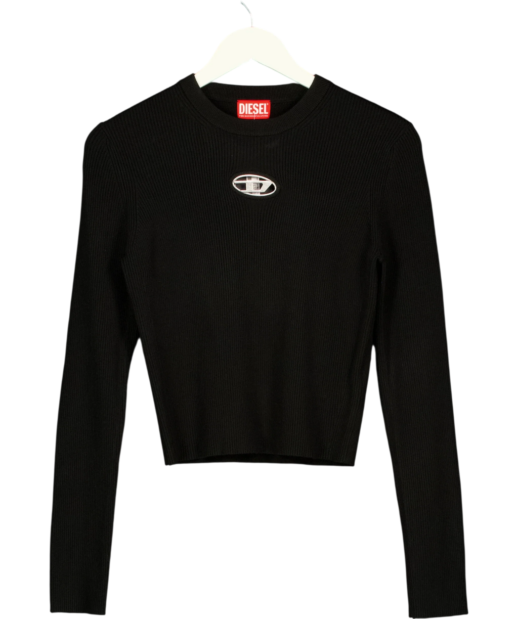 Diesel Black M-Valari Rib-Knit Crop Top Black, size UK S — front