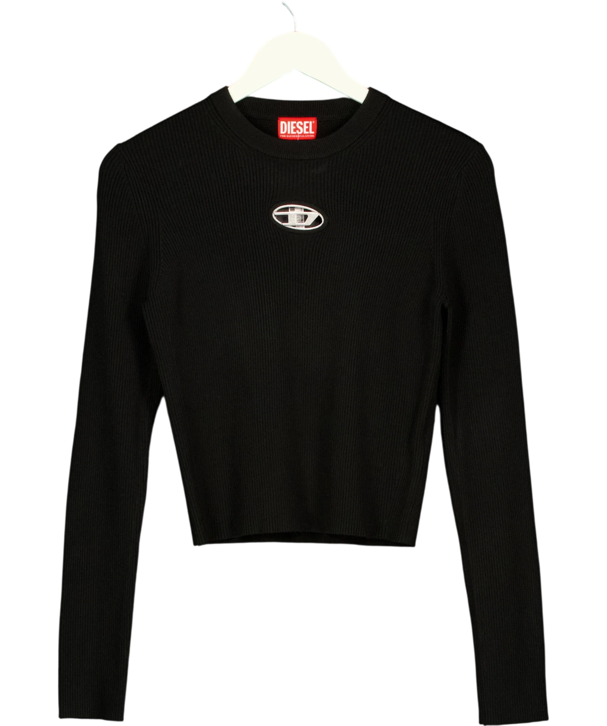 Diesel Black M-Valari Rib-Knit Crop Top Black, size UK S — front