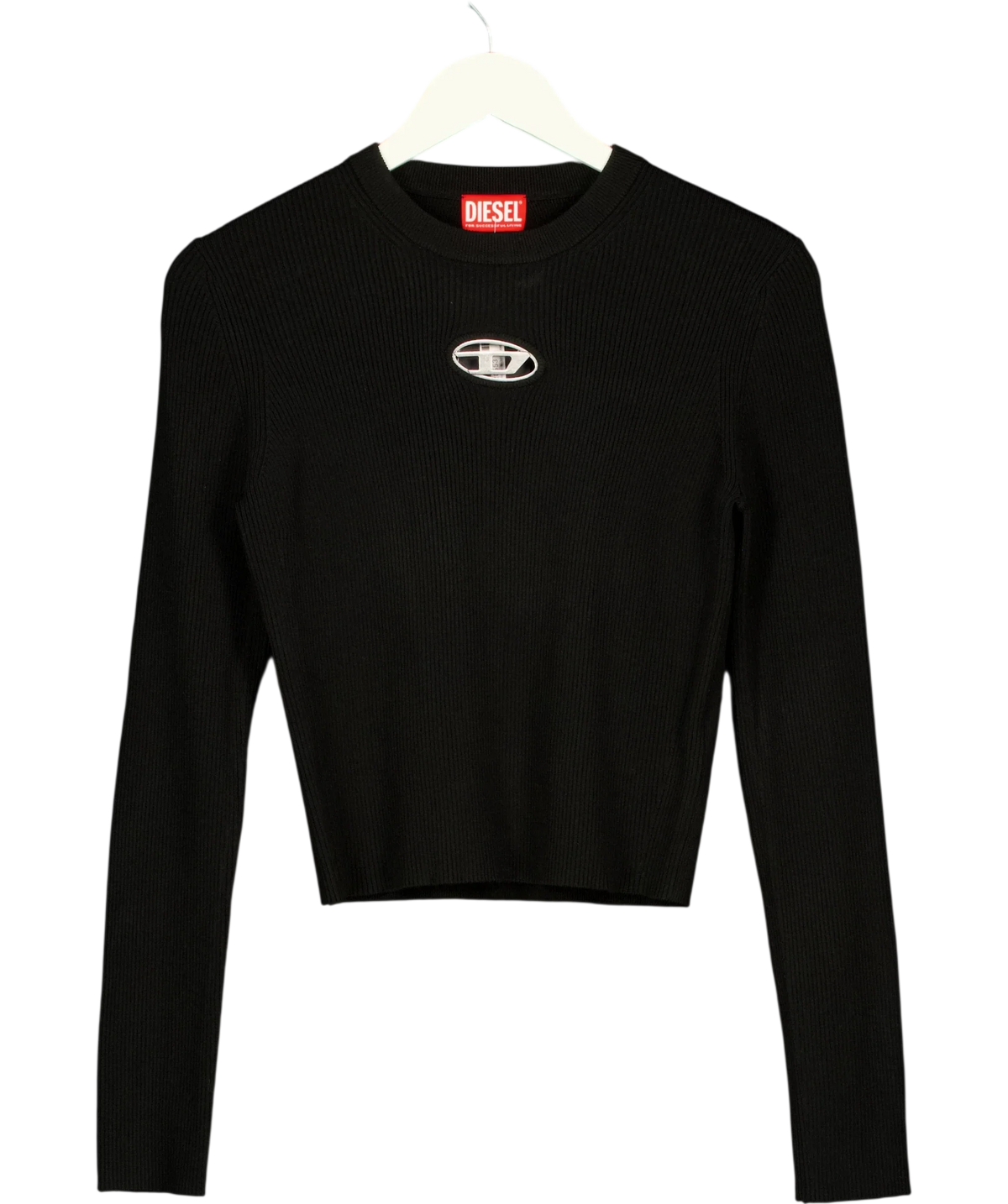 Diesel Black M-Valari Rib-Knit Crop Top Black, size UK S — front
