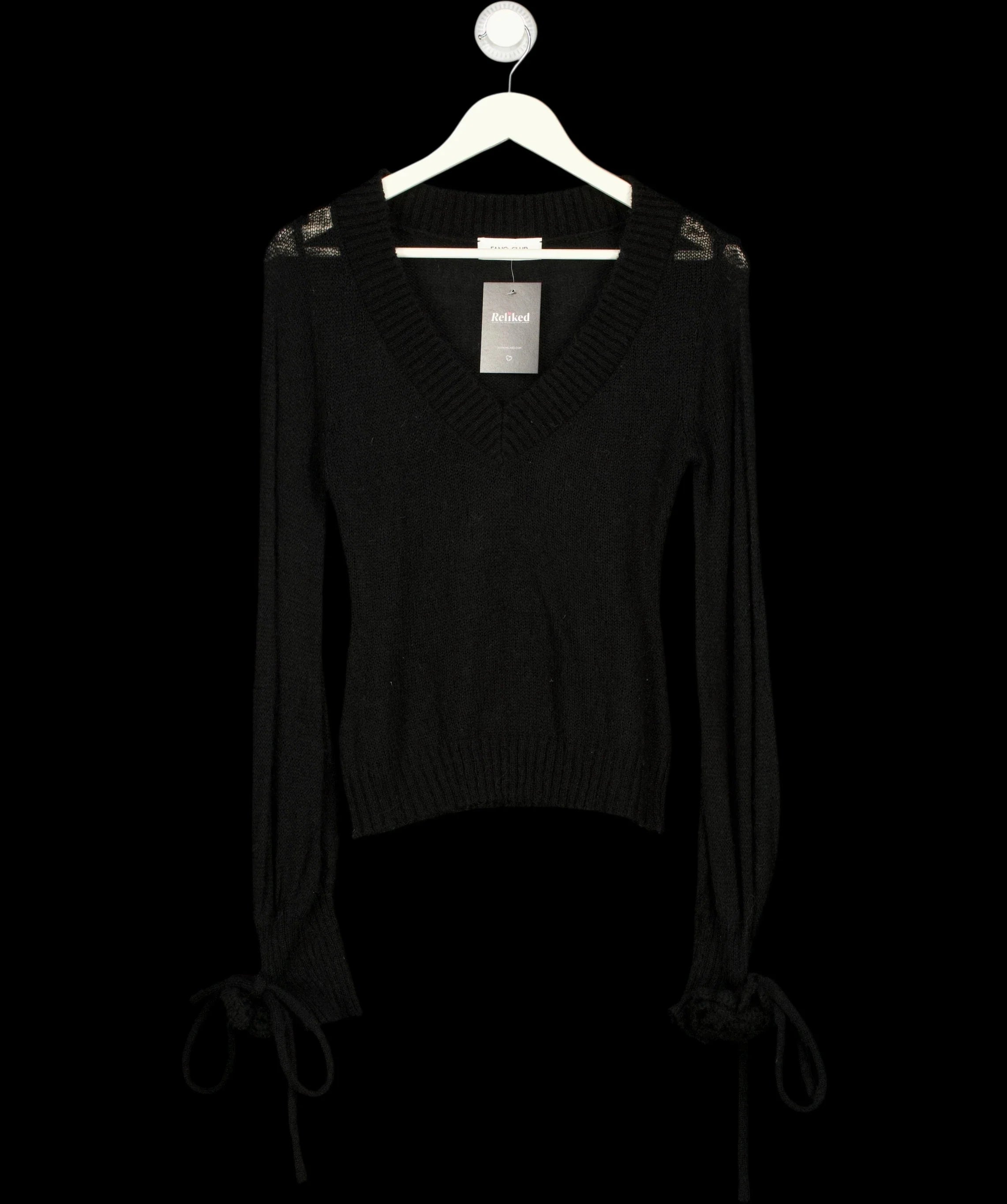 Fanci Club Black 3D Flower Detail V-Neck Knit Jumper Black, size UK S — label