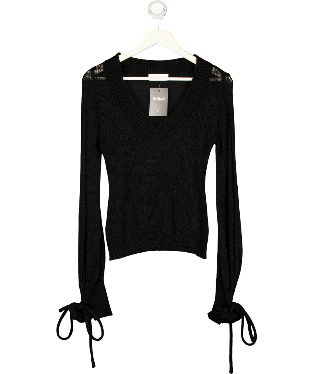 Fanci Club Black 3D Flower Detail V-Neck Knit Jumper Black, size UK S — front