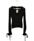 Fanci Club Black 3D Flower Detail V-Neck Knit Jumper Black, size UK S — front
