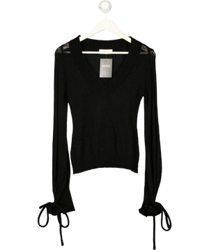 Fanci Club 3d Flower Detail V-neck Knit Jumper Black UK S