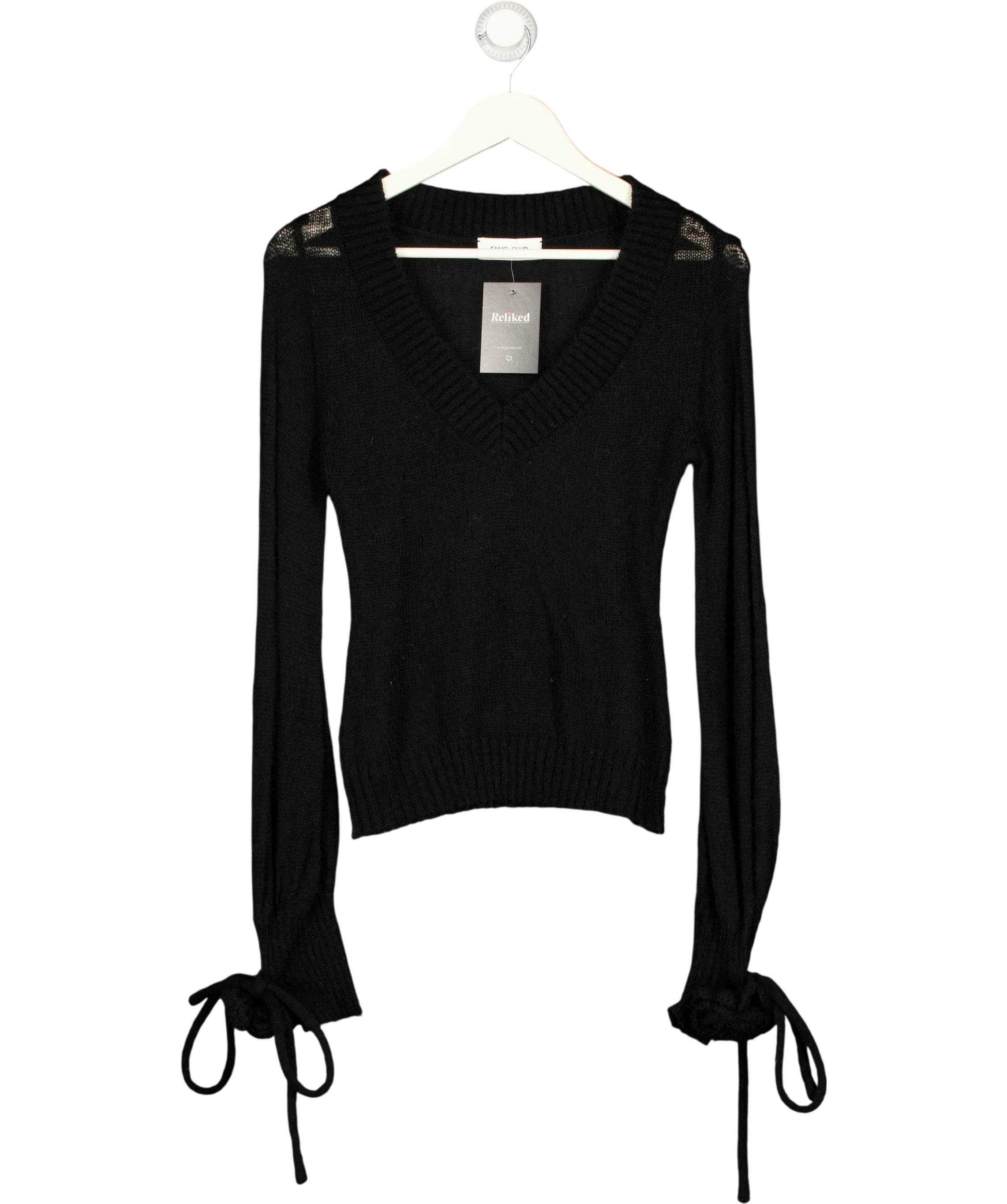 Fanci Club Black 3D Flower Detail V-Neck Knit Jumper Black, size UK S — front