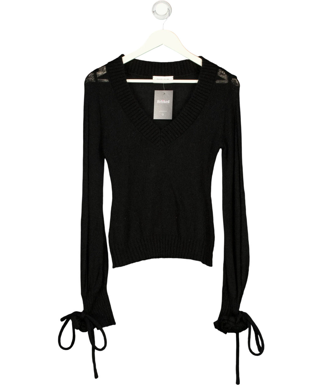 Fanci Club Black 3D Flower Detail V-Neck Knit Jumper Black, size UK S — front