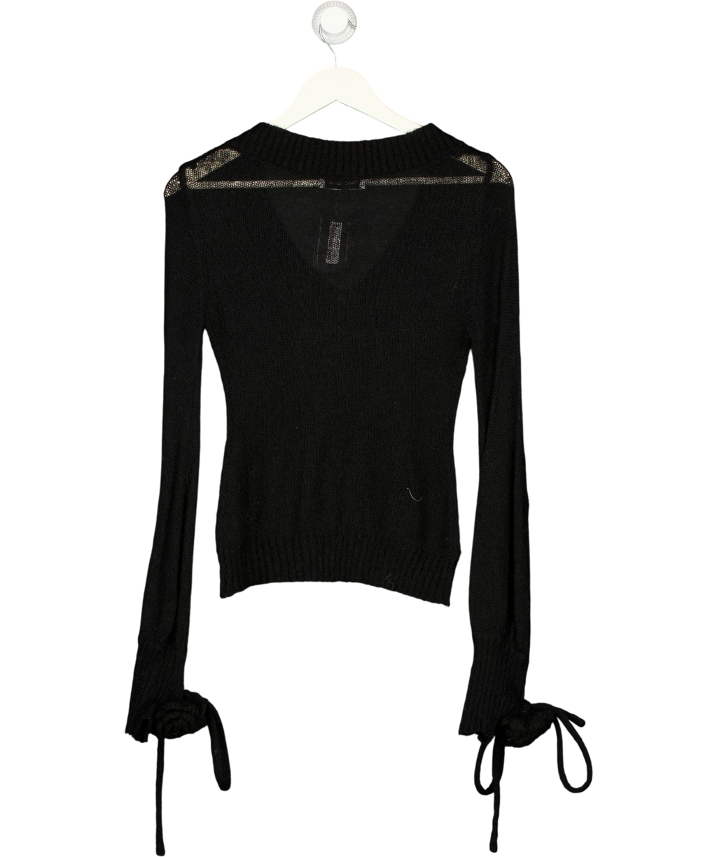Fanci Club Black 3D Flower Detail V-Neck Knit Jumper Black, size UK S — back