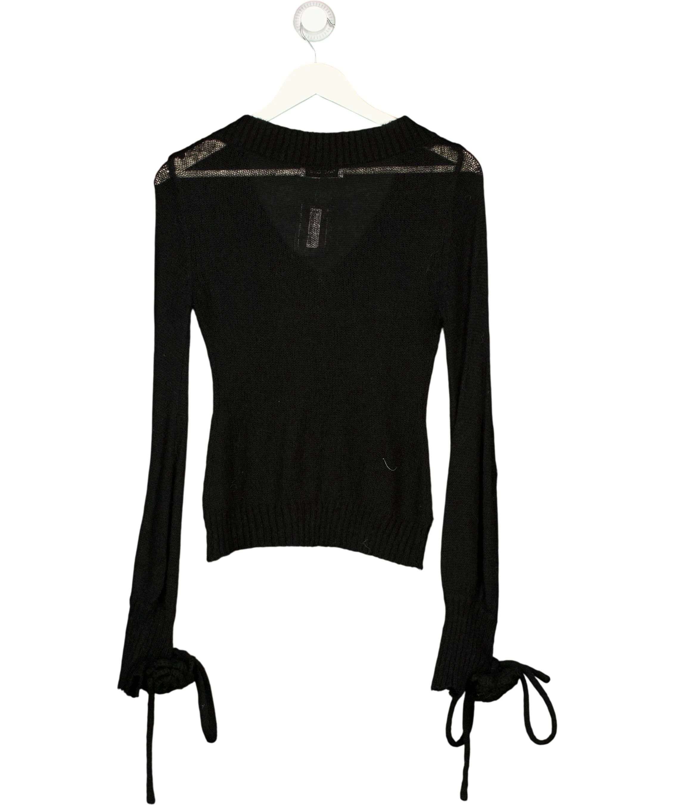 Fanci Club Black 3D Flower Detail V-Neck Knit Jumper Black, size UK S — back