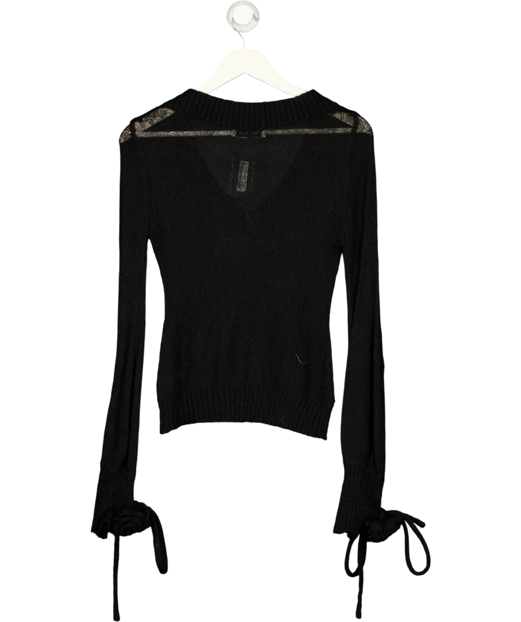 Fanci Club Black 3D Flower Detail V-Neck Knit Jumper Black, size UK S — back