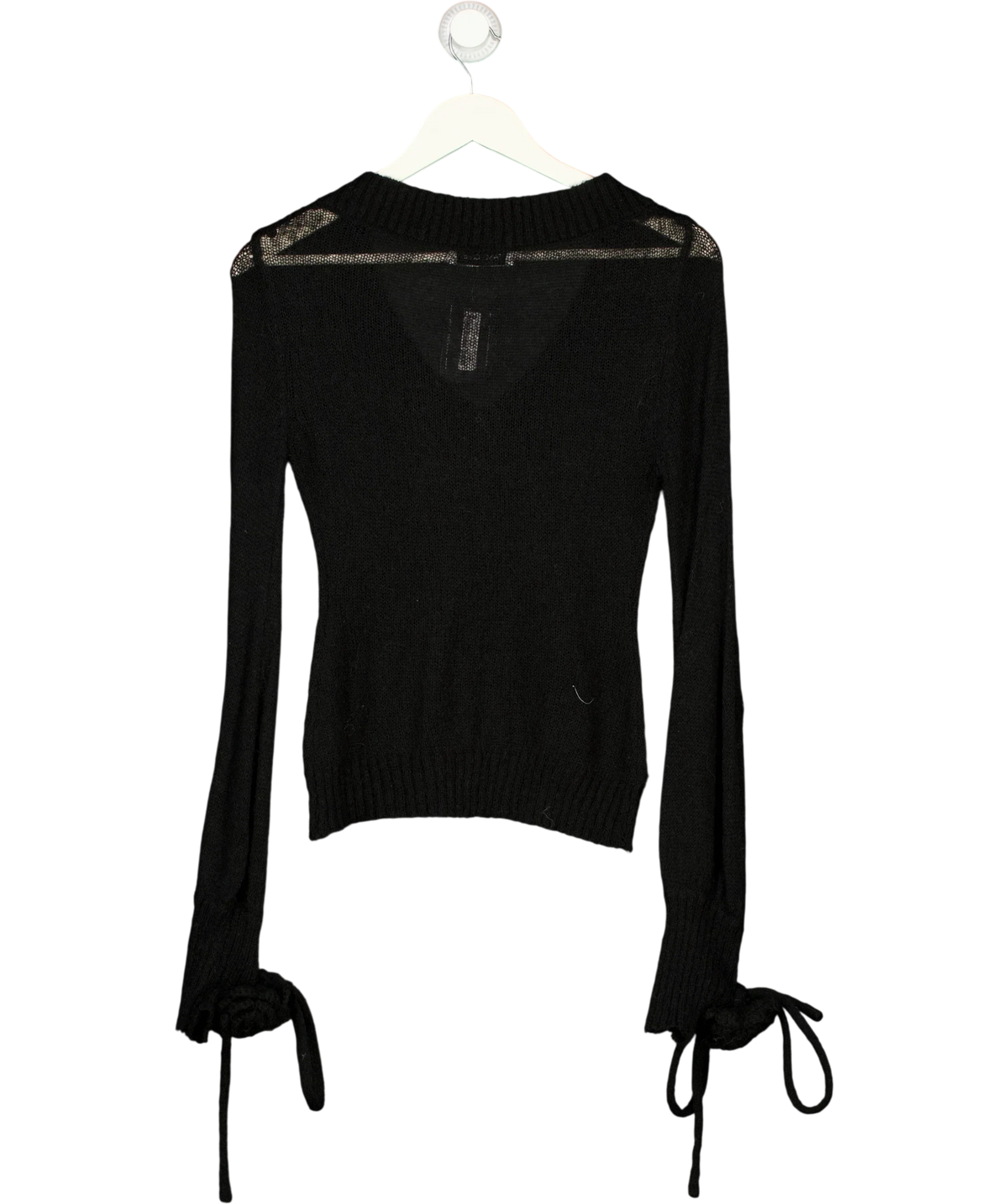 Fanci Club Black 3D Flower Detail V-Neck Knit Jumper Black, size UK S — back