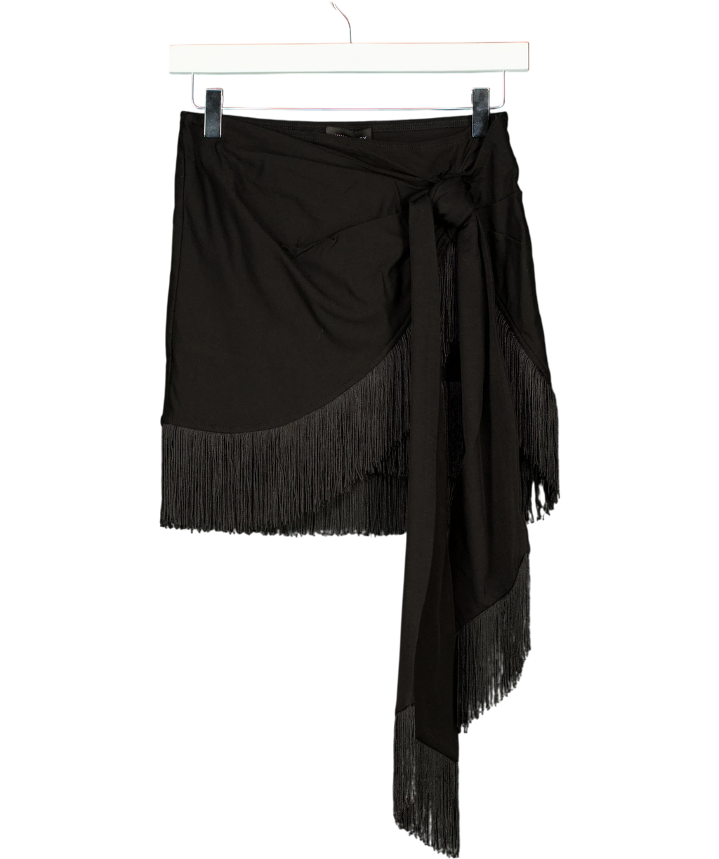 WHITE FOX Black Fringe Mini Skirt UK S — Front
