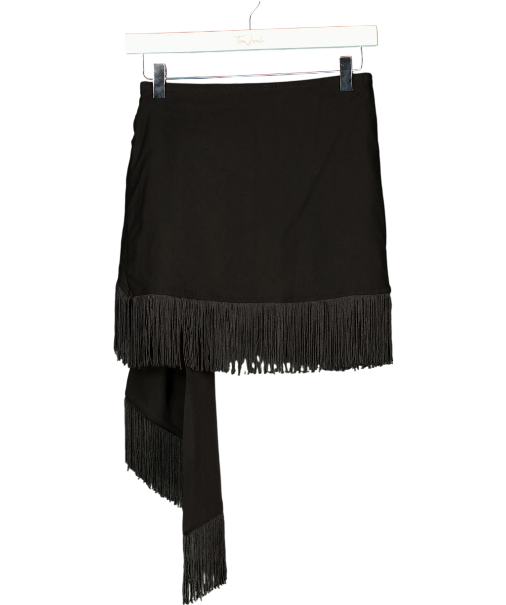 WHITE FOX Black Fringe Mini Skirt UK S — Back