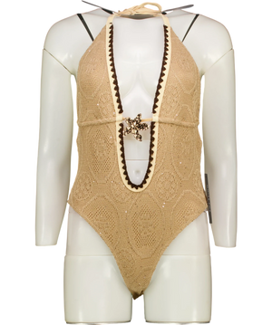 WHITE FOX Beige Milos Mermaid Bodysuit Sandy Brown UK M