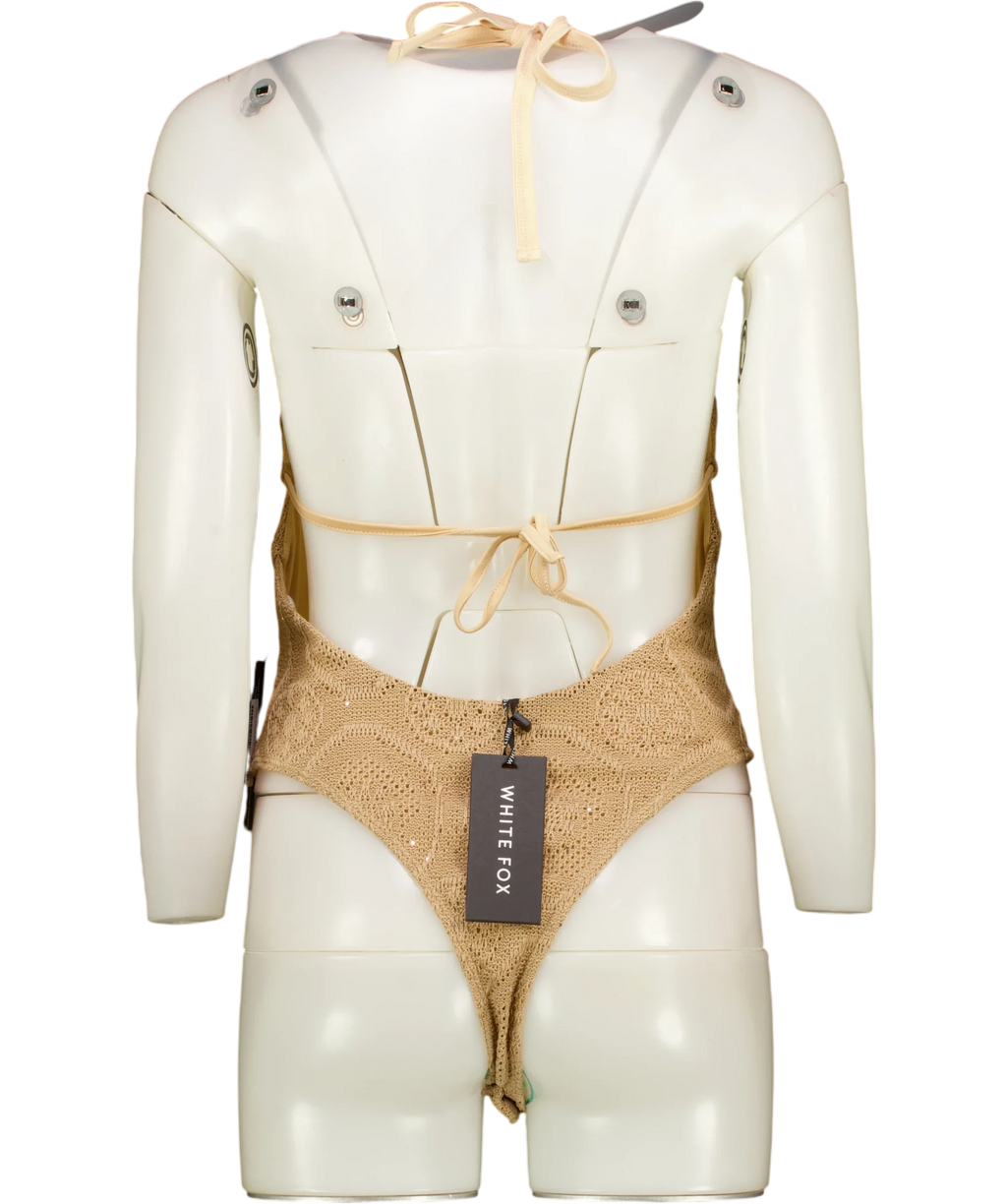 WHITE FOX Beige Milos Mermaid Bodysuit Sandy Brown, size UK M — back