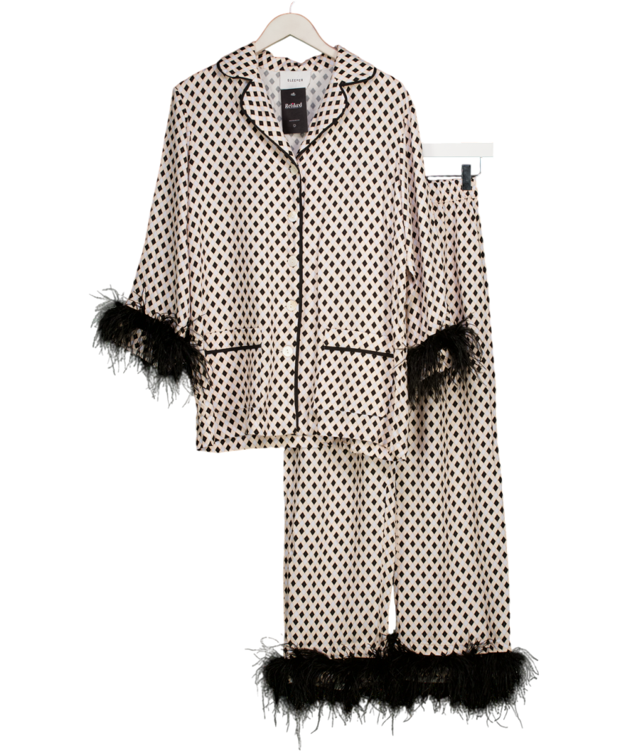Sleeper Cream Checked & Feather Party Pajama Set UK S