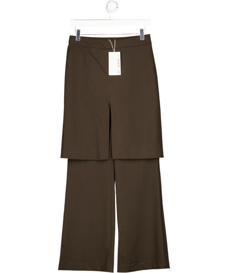 URBAN REVIVO Deep Brown Trousers With Skirt Overlay UK S