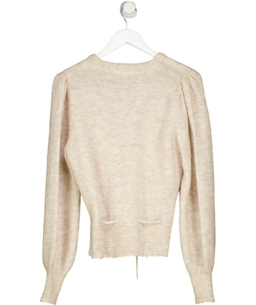 newbie Beige Wool Blended Floral Embroidered Cardigan UK M