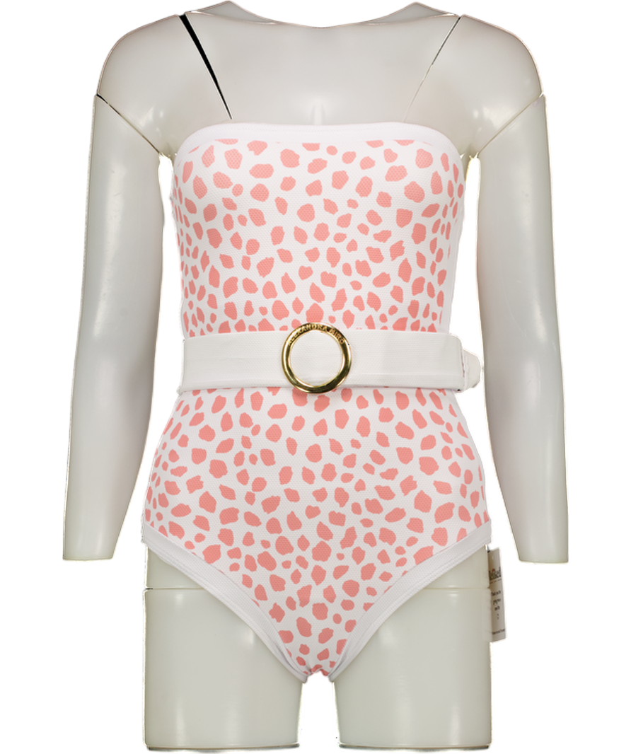 ALEXANDRA MIRO White Pink Animal Print Whitney Bandeau Belted Swimsuit UK M