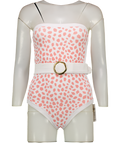 ALEXANDRA MIRO White Pink Animal Print Whitney Bandeau Belted Swimsuit UK M