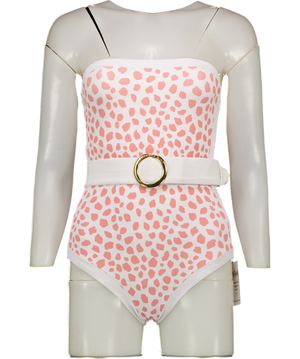 ALEXANDRA MIRO White Pink Animal Print Whitney Bandeau Belted Swimsuit UK M