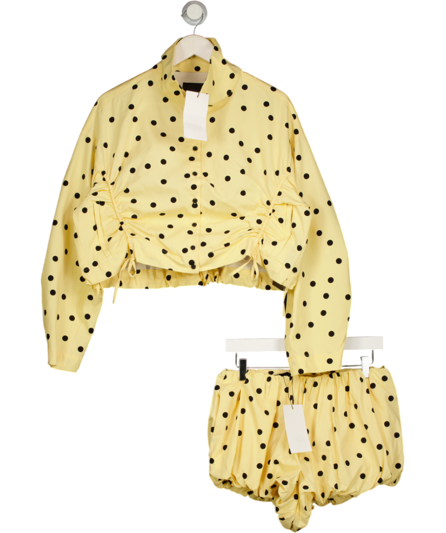 ZARA Yellow 2-piece Yellow/ Black Dot Gathered Jacket (uk S) & Balloon Shorts (uk Xs) Set UK XS/S