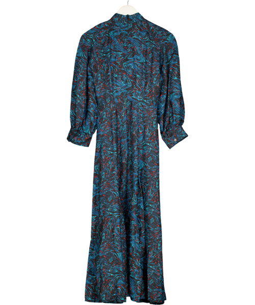 CEFINN Blue / Multi Print 100% Silk Midi Dress UK 8