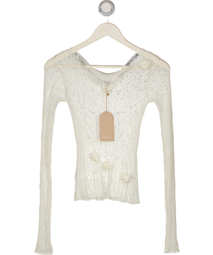 Meshki White Orianna Orchid Long Sleeve Knit Top UK M