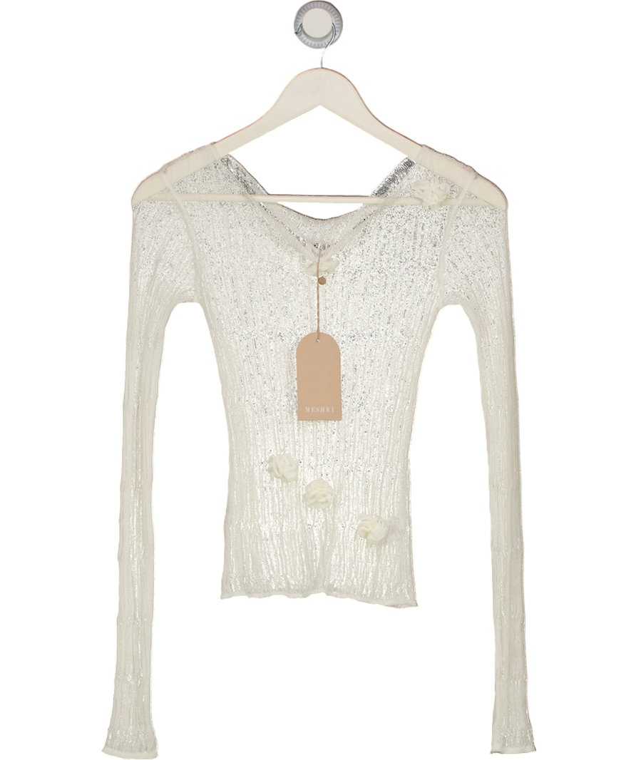 Meshki White Orianna Orchid Long Sleeve Knit Top UK M
