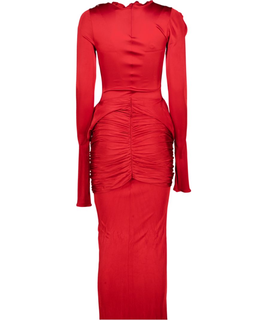 Helsa Red Slinky Jersey Sarong Maxi Dress UK S