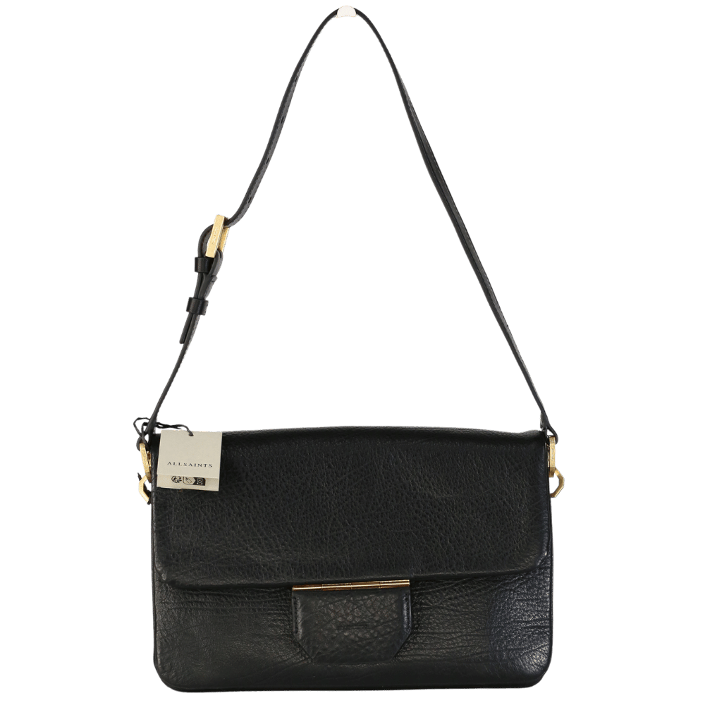 AllSaints Black Ondine Grain Leather Shoulder Bag